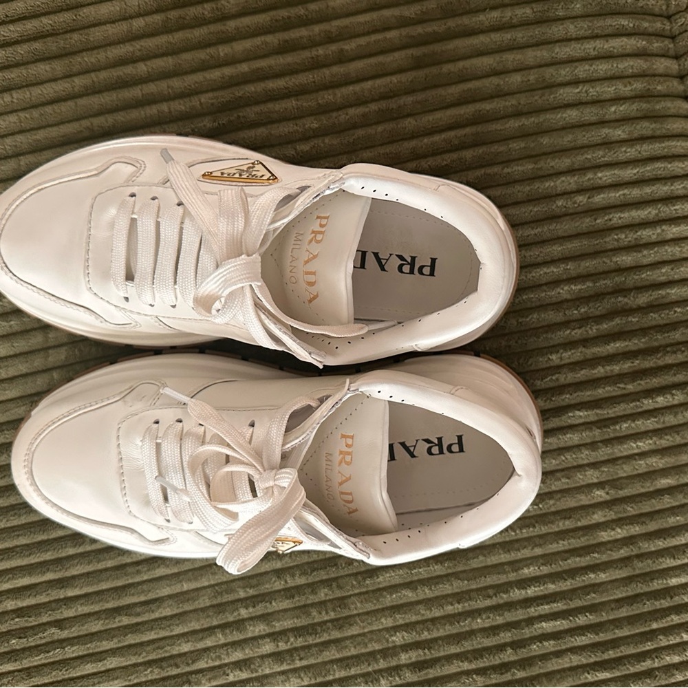 Prada White Sneakers with Gold Accents - Picture 5 of 5